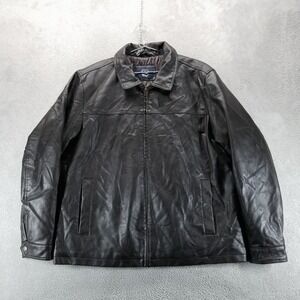 VTG Dockers Jacket Mens 2XL‎ Brown Faux Leather Full Zip Motorcycle Y2K